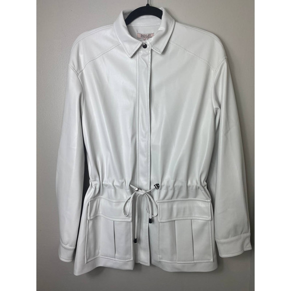 NWT BADGLEY MISCHKA JACKET NORMCORE MODEST WHITE VEGAN LEATHER ETHICAL CHIC - Picture 1 of 14